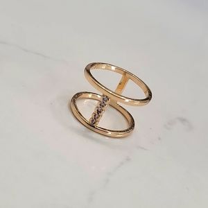 Delicate gold unique ring with rhinestones, size 7